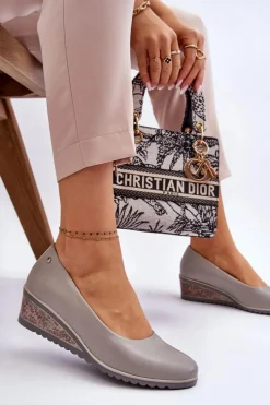 New Buty damskie Vinceza Klasyczne Czółenka Na Koturnie Szare Graysen