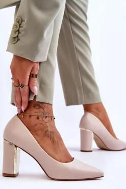 New Boto Klasyczne Czółenka Na Ozdobnym Słupku Beżowe Elizabeth