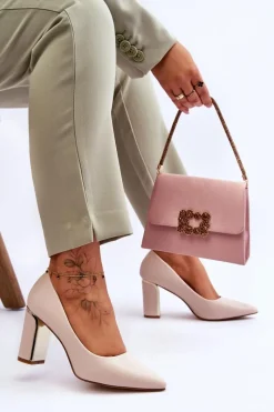 New Boto Klasyczne Czółenka Na Ozdobnym Słupku Beżowe Elizabeth