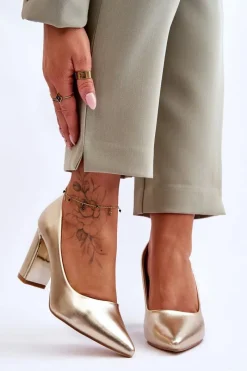 Outlet Klasyczne Czółenka Na Ozdobnym Słupku Złote Elizabeth Damskie Czółenka Na Słupku|Czółenka Klasyczne