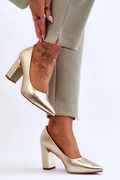 Outlet Klasyczne Czółenka Na Ozdobnym Słupku Złote Elizabeth Damskie Czółenka Na Słupku|Czółenka Klasyczne