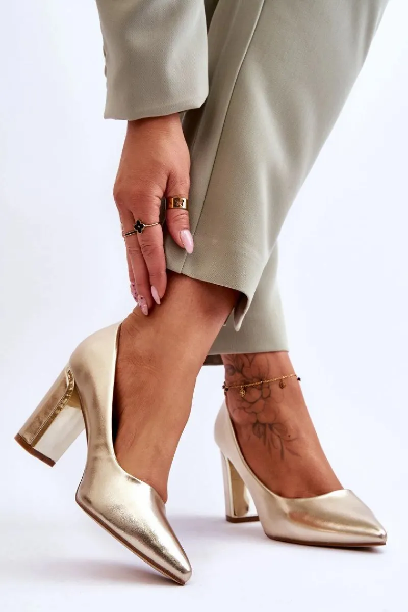 Outlet Klasyczne Czółenka Na Ozdobnym Słupku Złote Elizabeth Damskie Czółenka Na Słupku|Czółenka Klasyczne