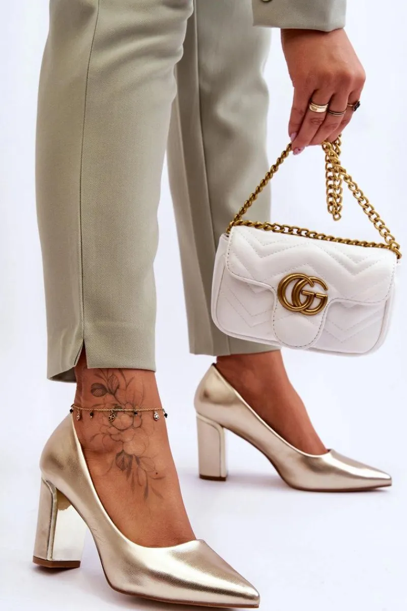 Outlet Klasyczne Czółenka Na Ozdobnym Słupku Złote Elizabeth Damskie Czółenka Na Słupku|Czółenka Klasyczne