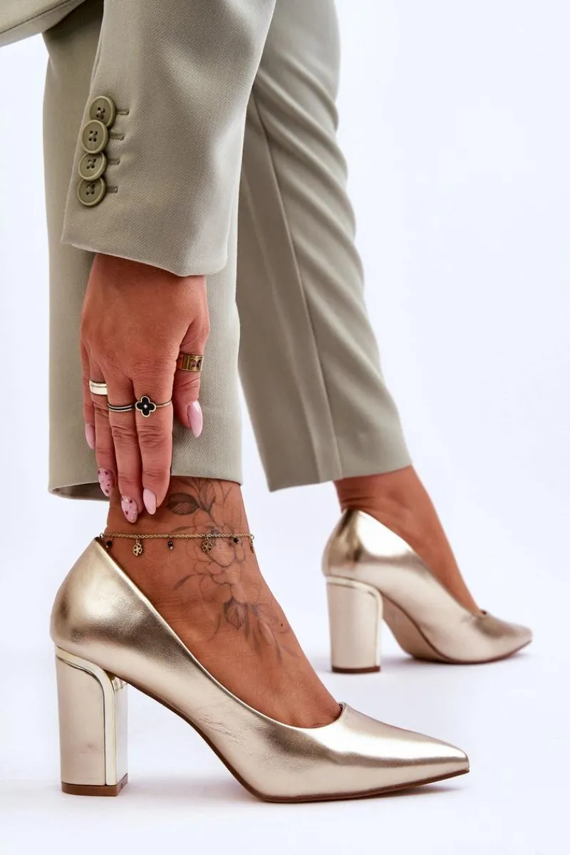 Outlet Klasyczne Czółenka Na Ozdobnym Słupku Złote Elizabeth Damskie Czółenka Na Słupku|Czółenka Klasyczne