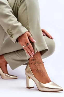 Outlet Klasyczne Czółenka Na Ozdobnym Słupku Złote Elizabeth Damskie Czółenka Na Słupku|Czółenka Klasyczne