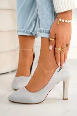 Best Boto Klasyczne Czółenka Na Słupku Zamszowe Szare Eliana