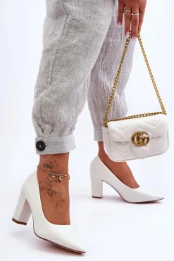 Sale Klasyczne Czółenka Na Słupku Białe Odessa Damskie Czółenka Na Słupku|Czółenka Klasyczne