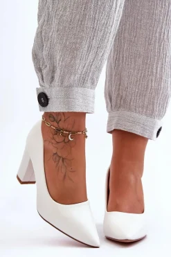 Sale Klasyczne Czółenka Na Słupku Białe Odessa Damskie Czółenka Na Słupku|Czółenka Klasyczne