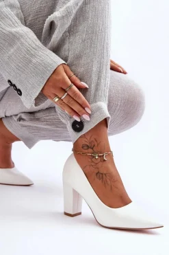 Sale Klasyczne Czółenka Na Słupku Białe Odessa Damskie Czółenka Na Słupku|Czółenka Klasyczne