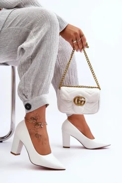 Sale Klasyczne Czółenka Na Słupku Białe Odessa Damskie Czółenka Na Słupku|Czółenka Klasyczne