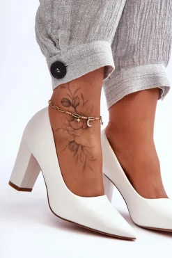 Sale Klasyczne Czółenka Na Słupku Białe Odessa Damskie Czółenka Na Słupku|Czółenka Klasyczne