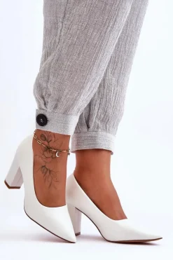 Sale Klasyczne Czółenka Na Słupku Białe Odessa Damskie Czółenka Na Słupku|Czółenka Klasyczne