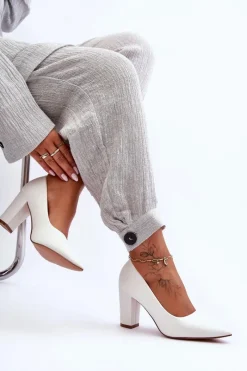 Sale Klasyczne Czółenka Na Słupku Białe Odessa Damskie Czółenka Na Słupku|Czółenka Klasyczne