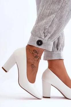 Sale Klasyczne Czółenka Na Słupku Białe Odessa Damskie Czółenka Na Słupku|Czółenka Klasyczne