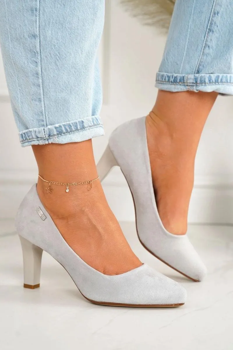 Online Klasyczne Czółenka Na Słupku Zamszowe Szare Eleanor Damskie Czółenka Na Słupku