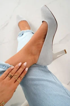 Online Klasyczne Czółenka Na Słupku Zamszowe Szare Eleanor Damskie Czółenka Na Słupku