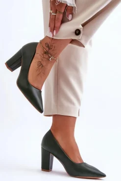 Boto Klasyczne Czółenka Na Słupku Ciemnozielone Odessa