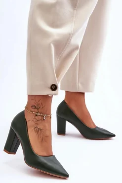 Boto Klasyczne Czółenka Na Słupku Ciemnozielone Odessa