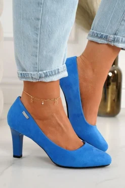 Best Boto Klasyczne Czółenka Na Słupku Zamszowe Niebieskie Eleanor