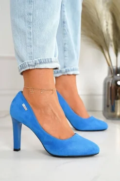 Sale Klasyczne Czółenka Na Słupku Zamszowe Niebieskie Eliana Damskie Czółenka Na Słupku