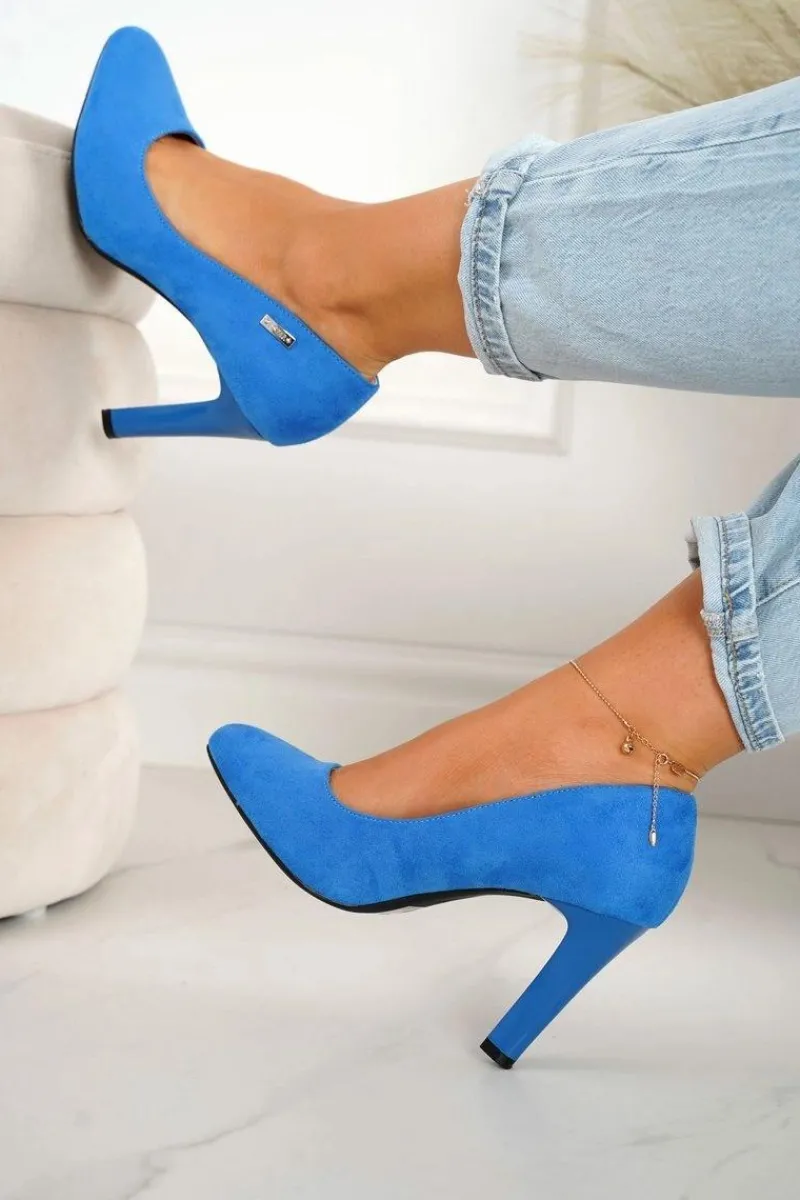 Sale Klasyczne Czółenka Na Słupku Zamszowe Niebieskie Eliana Damskie Czółenka Na Słupku