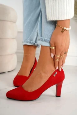 Hot Boto Klasyczne Czółenka Na Słupku Zamszowe Czerwone Eleanor