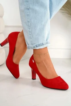 Hot Boto Klasyczne Czółenka Na Słupku Zamszowe Czerwone Eleanor