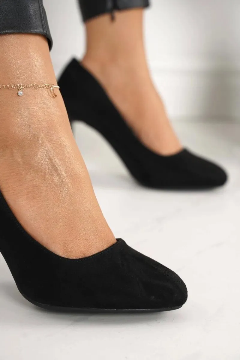 Best Klasyczne Czółenka Na Słupku Zamszowe Czarne Eleanor Damskie Czółenka Na Słupku