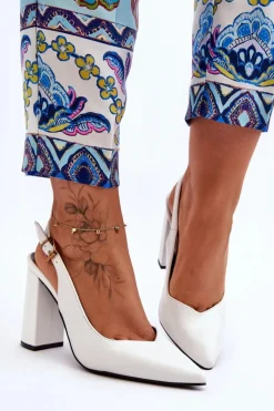 New Klasyczne Czółenka W Szpic Na Słupku Białe My Love Damskie Czółenka Na Słupku|Czółenka Klasyczne