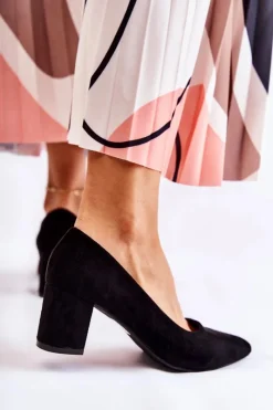 Hot Klasyczne Czółenka Zamszowe Na Słupku Czarne Lency Damskie Czółenka Zamszowe|Czółenka Na Słupku