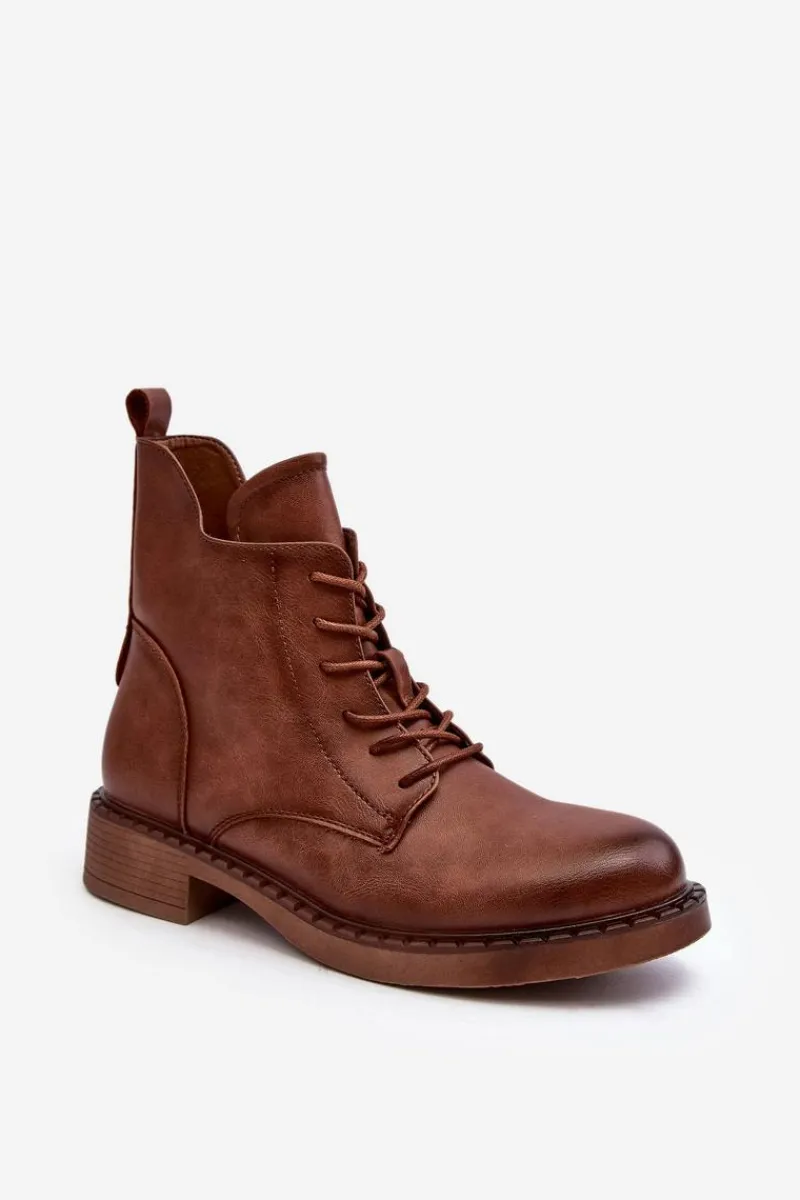 Botki Sznurowane|Brązowe I Beżowe Botki>Evento Klasyczne Damskie Botki Na Płaskim Obcasie Brązowe Ballisa