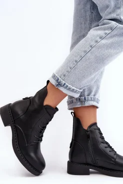 Botki Sznurowane|Czarne Botki><noscript><img width=