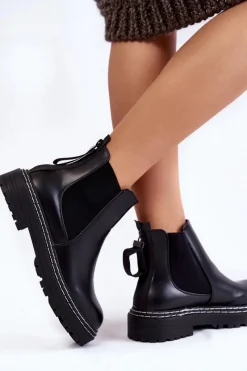 Czarne Botki|Botki Zimowe Damskie><noscript><img width=