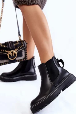 Czarne Botki|Botki Zimowe Damskie><noscript><img width=