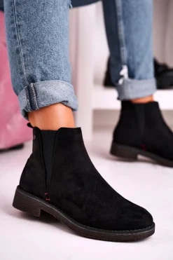 New Klasyczne Damskie Botki Sztyblety Zamszowe Czarne Heather Damskie Czarne Botki|Botki Zimowe Damskie