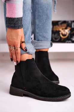 New Klasyczne Damskie Botki Sztyblety Zamszowe Czarne Heather Damskie Czarne Botki|Botki Zimowe Damskie