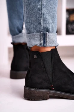 New Klasyczne Damskie Botki Sztyblety Zamszowe Czarne Heather Damskie Czarne Botki|Botki Zimowe Damskie