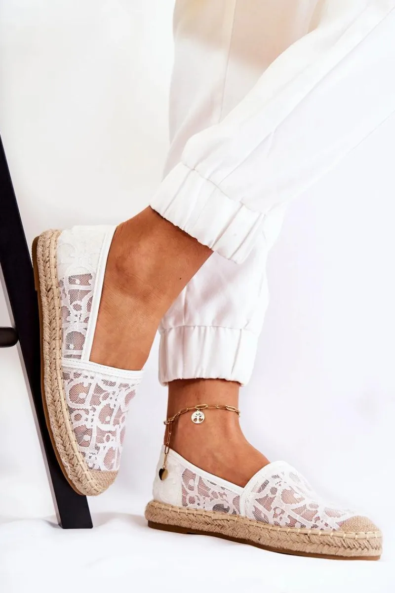 Czarne Espadryle>Damskie buty S.Barski Klasyczne Damskie Espadryle Ażurowe Białe Catris