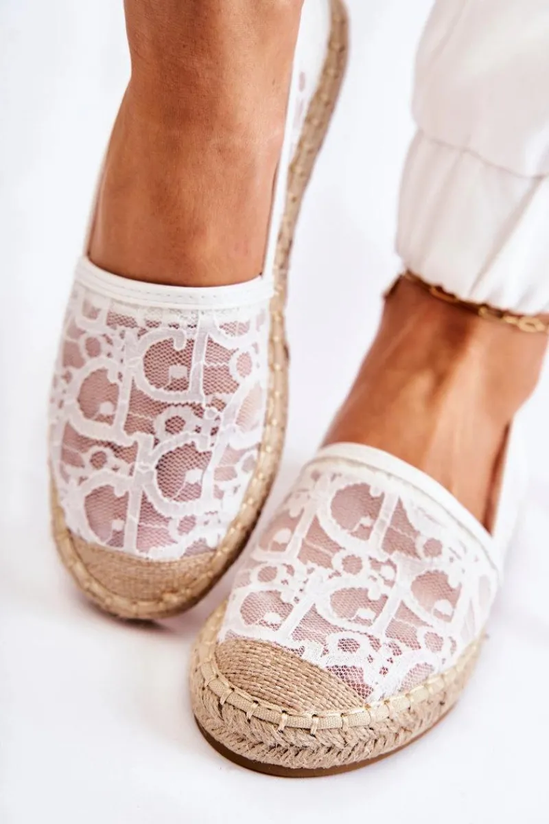 Czarne Espadryle>Damskie buty S.Barski Klasyczne Damskie Espadryle Ażurowe Białe Catris