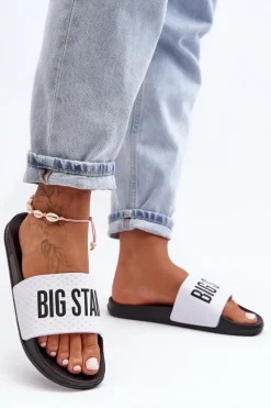 Sale Big Star Shoes Klasyczne Damskie Klapki Big Star MM274713 Biało-Czarne