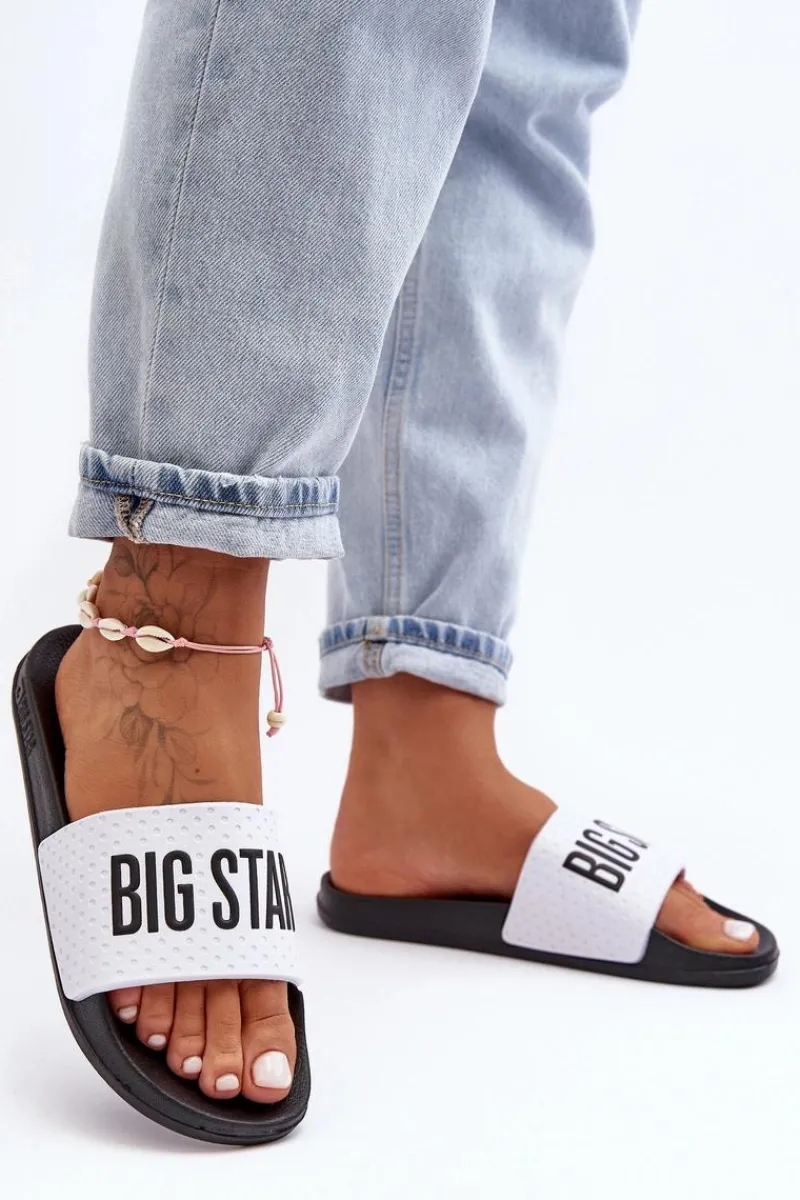 Sale Big Star Shoes Klasyczne Damskie Klapki Big Star MM274713 Biało-Czarne