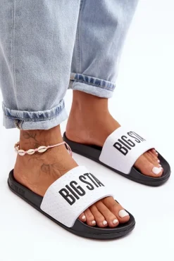 Sale Big Star Shoes Klasyczne Damskie Klapki Big Star MM274713 Biało-Czarne