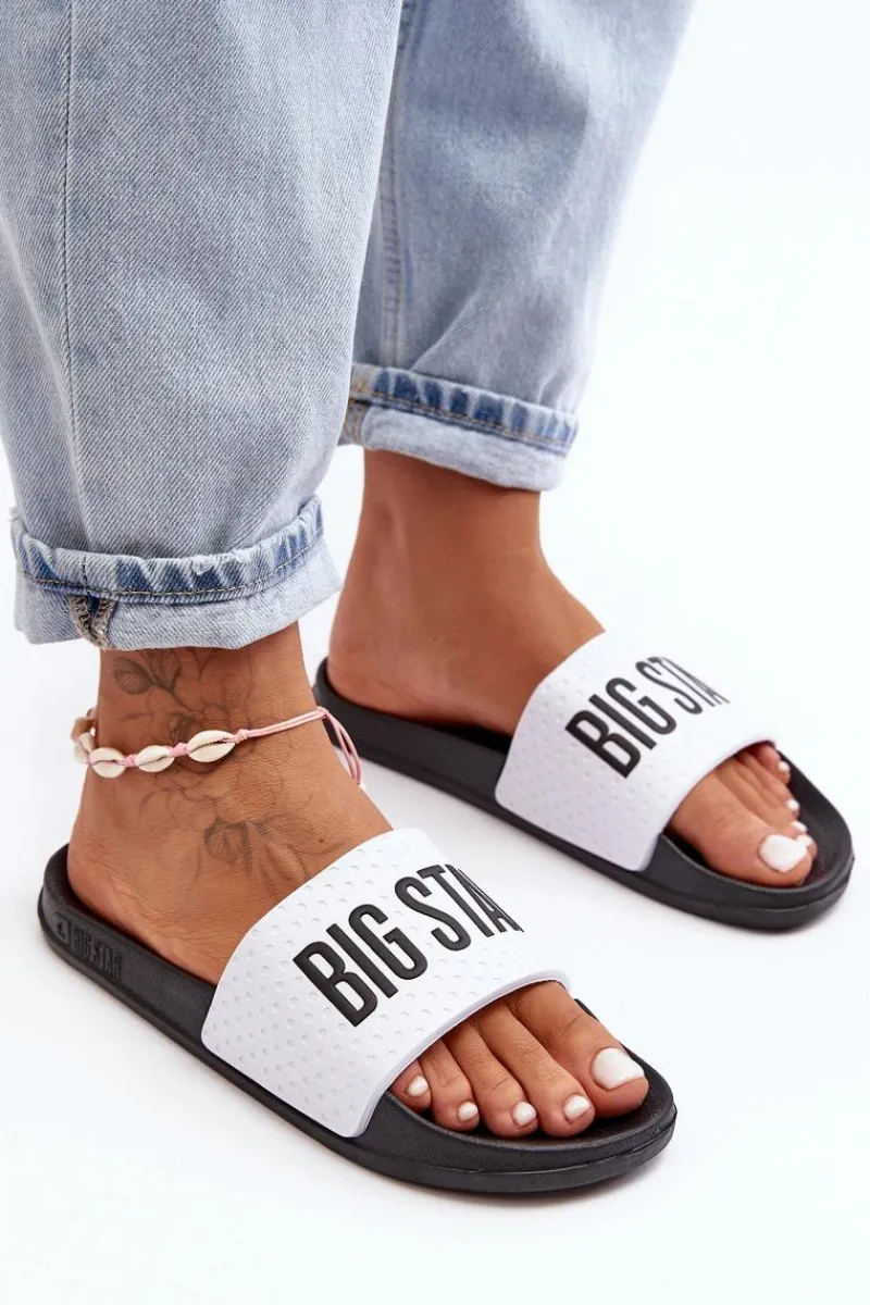 Sale Big Star Shoes Klasyczne Damskie Klapki Big Star MM274713 Biało-Czarne