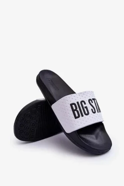 Sale Big Star Shoes Klasyczne Damskie Klapki Big Star MM274713 Biało-Czarne
