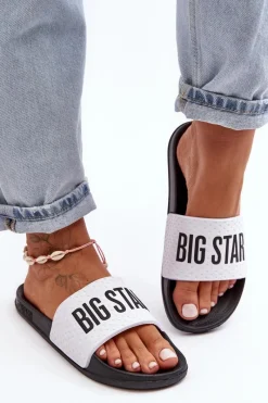 Sale Big Star Shoes Klasyczne Damskie Klapki Big Star MM274713 Biało-Czarne