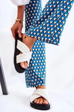 New Klasyczne Damskie Klapki Skórzane Białe Daron Damskie Klapki Damskie Klasyczne