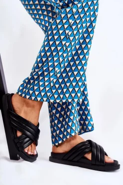 Discount Klasyczne Damskie Klapki Skórzane Czarne Daron Damskie Klapki Damskie Klasyczne