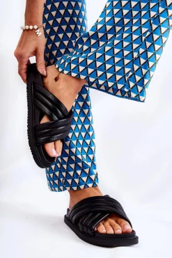 Discount Klasyczne Damskie Klapki Skórzane Czarne Daron Damskie Klapki Damskie Klasyczne