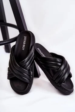 Discount Klasyczne Damskie Klapki Skórzane Czarne Daron Damskie Klapki Damskie Klasyczne