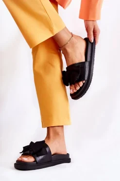 New Klasyczne Damskie Klapki Skórzane Z Kokardą Czarne Dessy Damskie Klapki Damskie Klasyczne